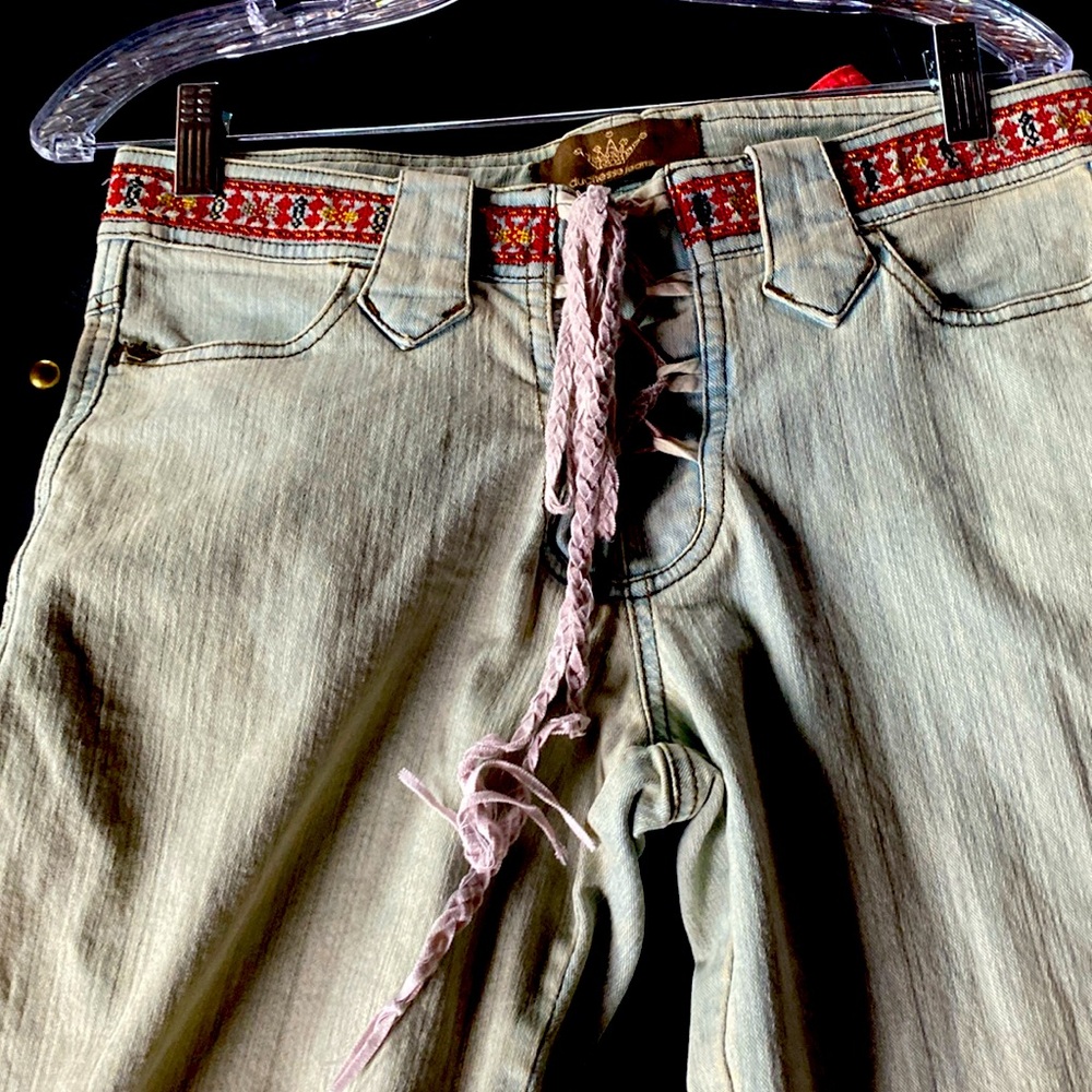 Dutchess Jeans W/ Folk Trim At Waist/lace Up